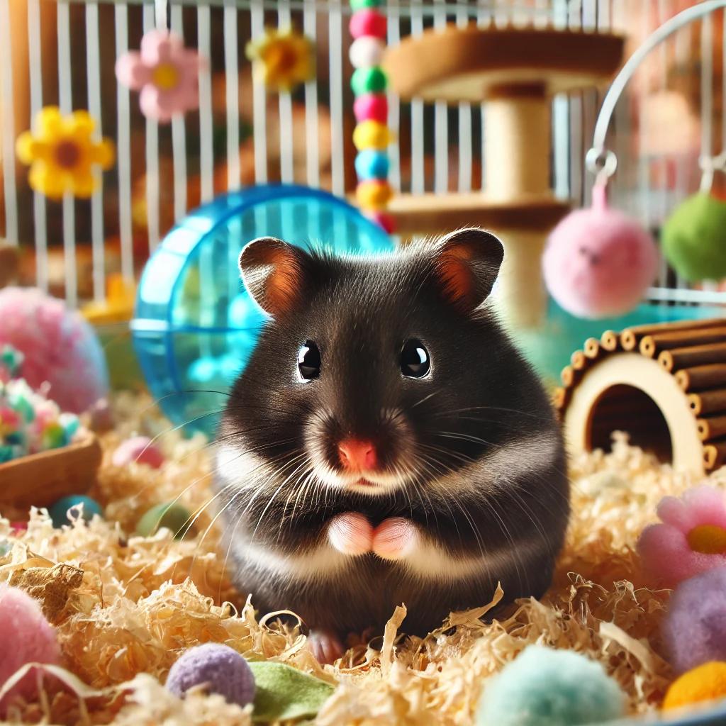 A_sleek_black_hamster_sitting_comfortably_in_a_coz.